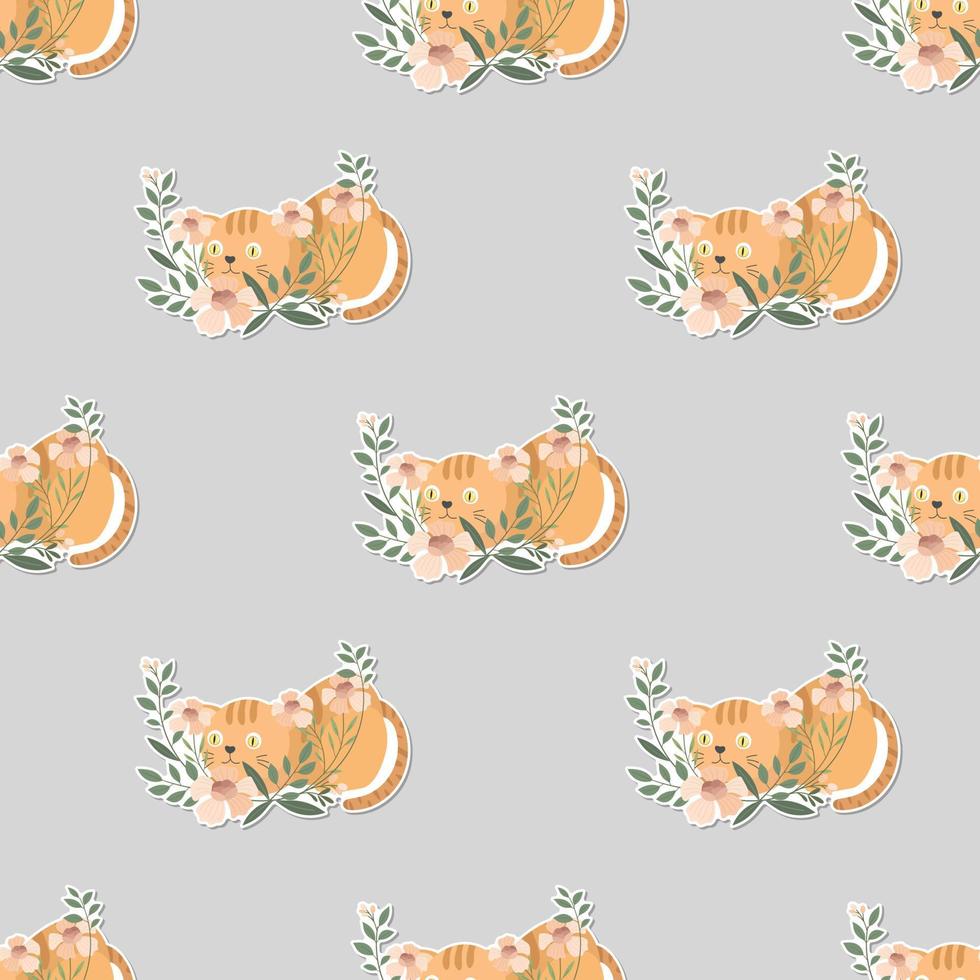 meow and wreath cartoon seamless pattern vector