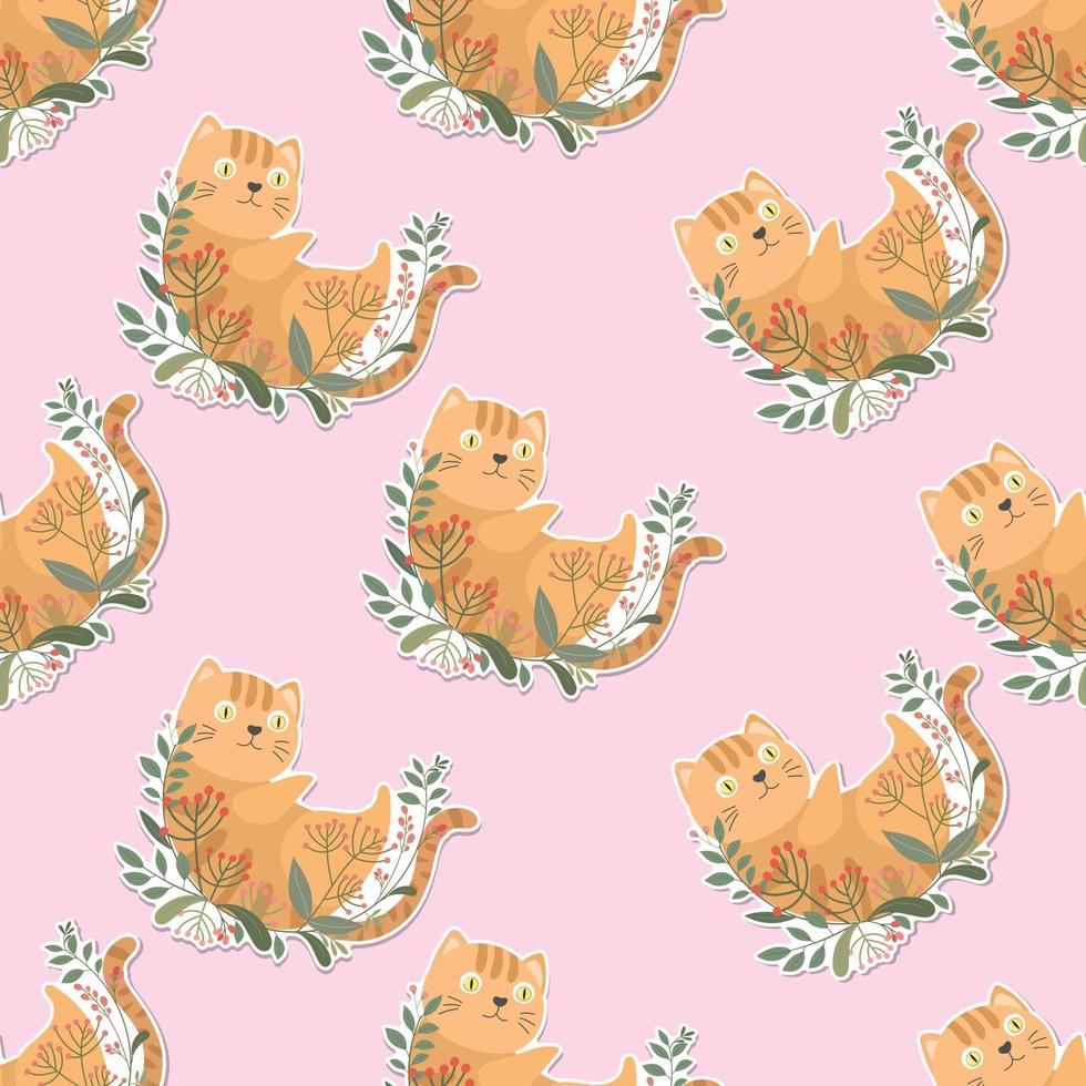 adorable meow and wreath cartoon seamless pattern vector