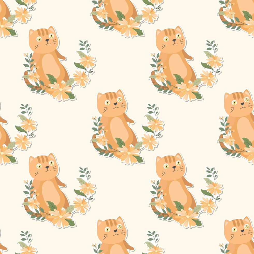 adorable meow and wreath sticker seamless pattern vector