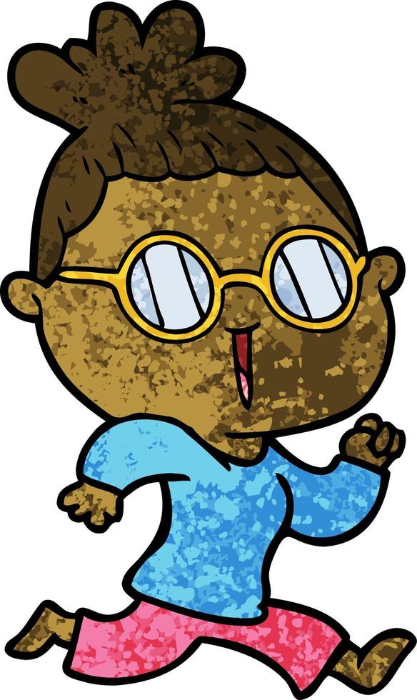 cartoon running woman wearing spectacles vector