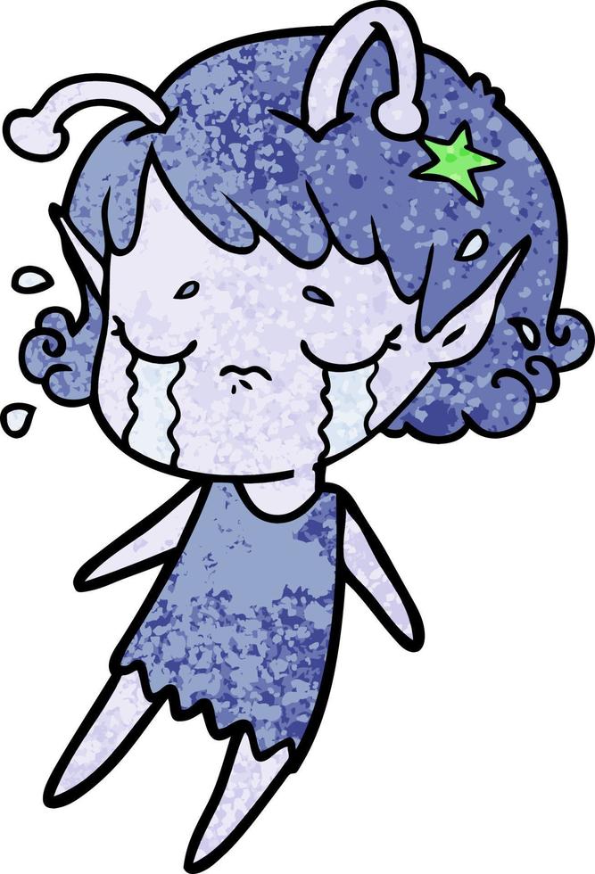 cartoon crying alien girl vector