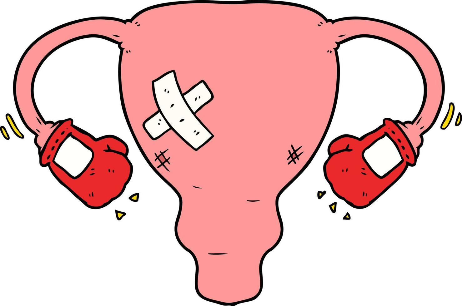 cartoon beat up uterus with boxing gloves vector