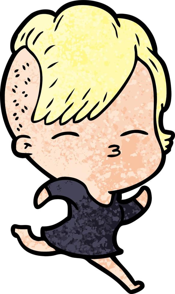 cartoon squinting girl running vector