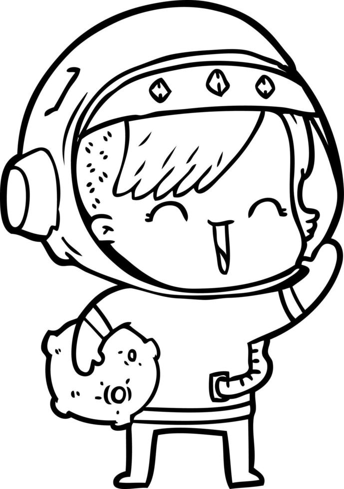 cartoon happy spacegirl holding moon rock vector