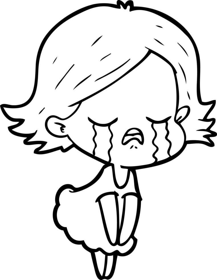 cartoon girl crying vector