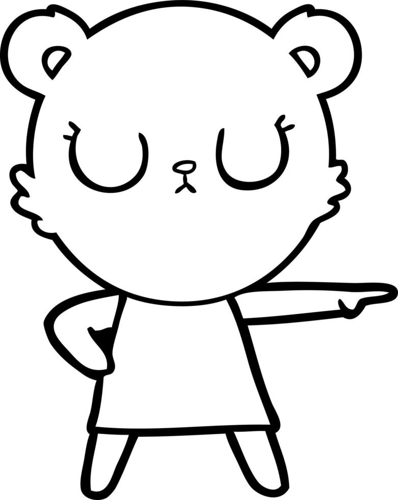 peaceful cartoon bear in dress pointing vector