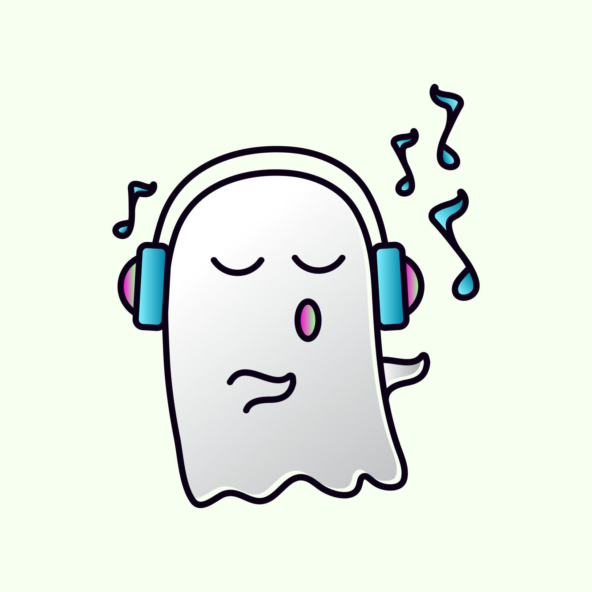 Cute ghost character with headphones illustration 12397605 Vector Art