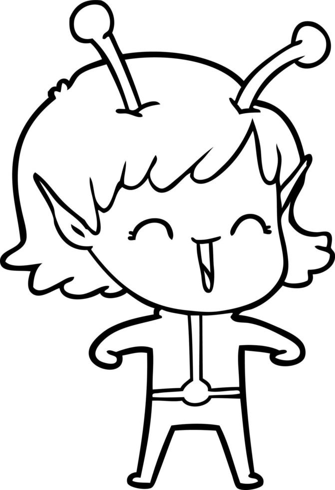 cartoon alien girl laughing vector