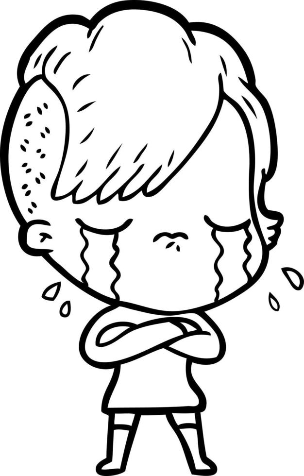 cartoon crying girl vector