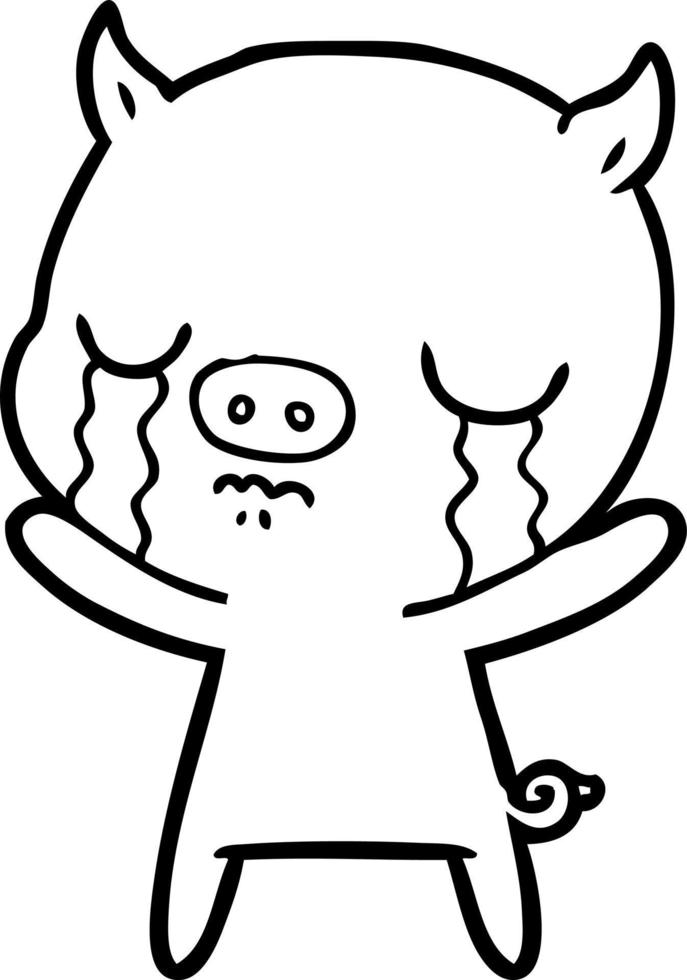 cartoon pig crying vector