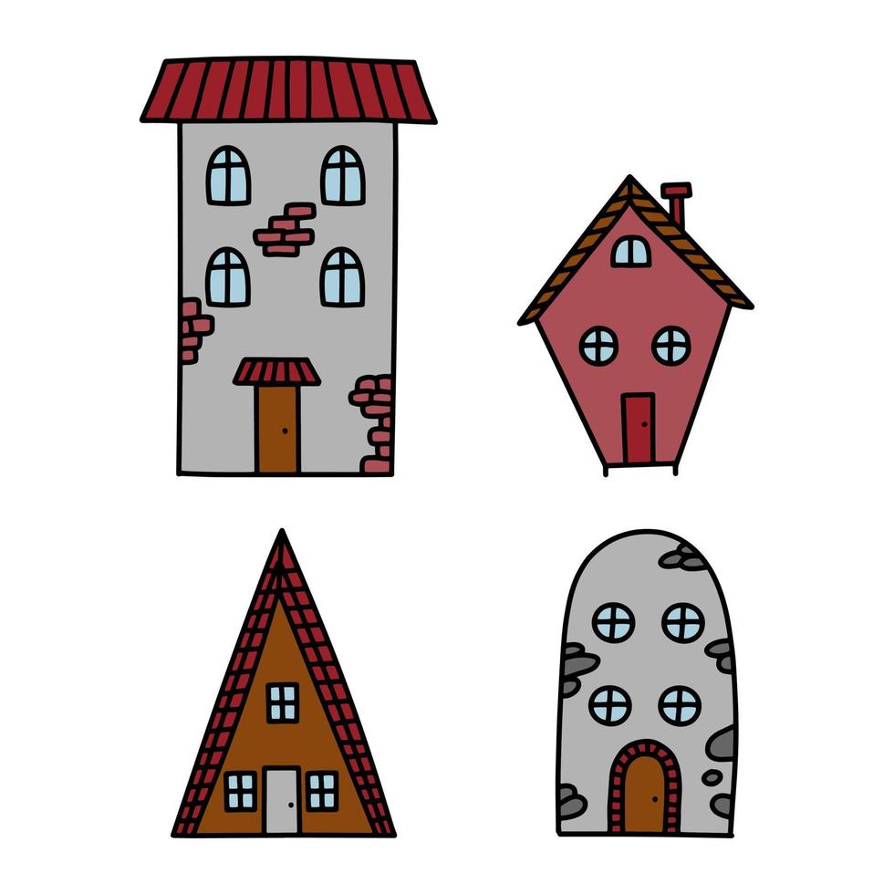 Doodle cute hand drawn houses vector isolated illustration