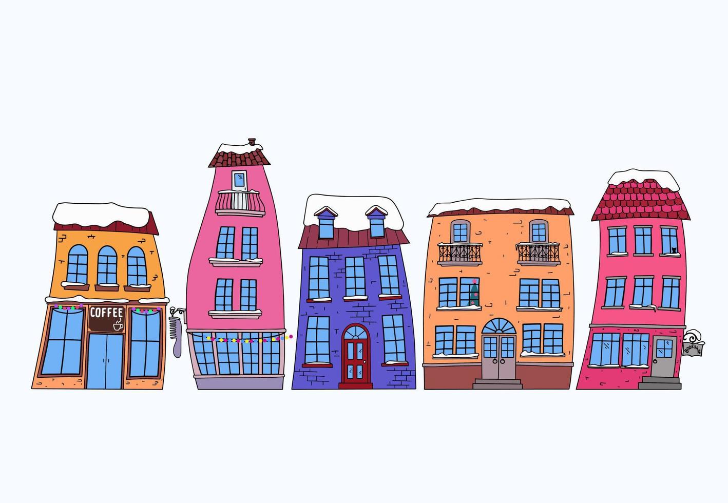 Stylized houses in the winter season. Design element vector