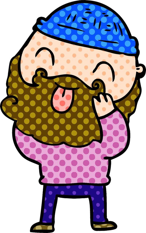 man with beard sticking out tongue vector