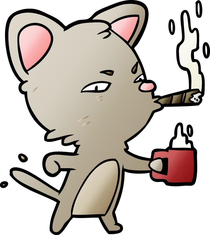 cartoon serious business cat with coffee and cigar vector