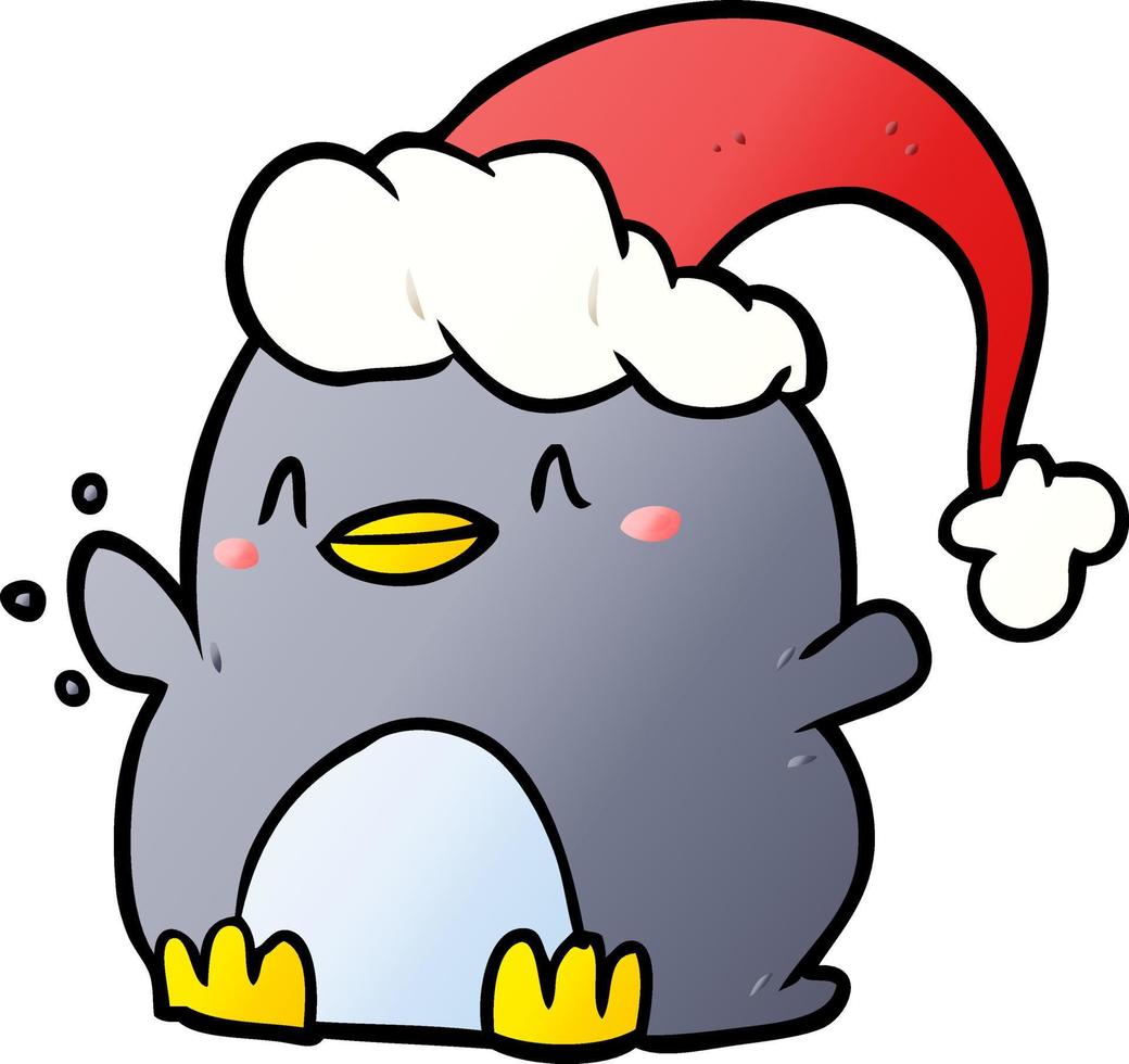 cartoon penguin wearing christmas hat vector