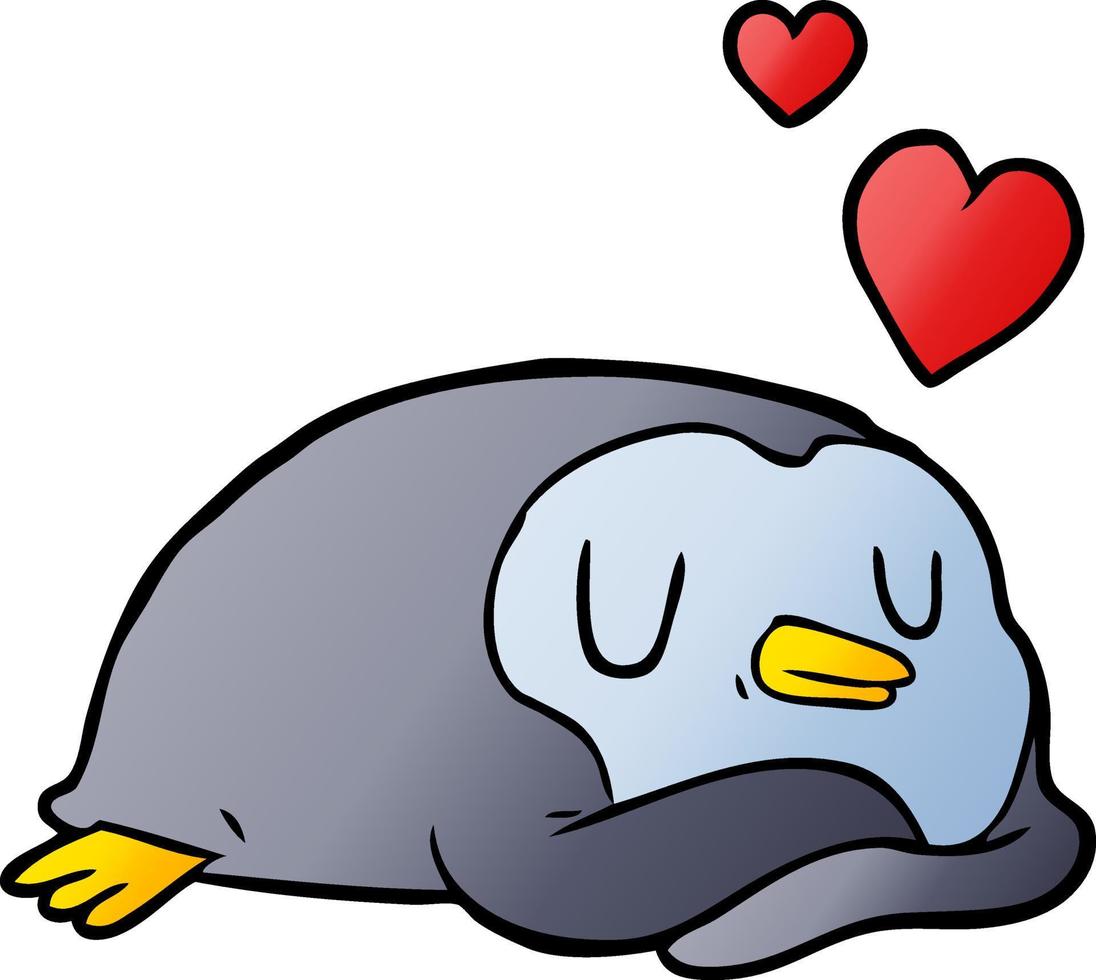 cartoon penguin with love hearts vector