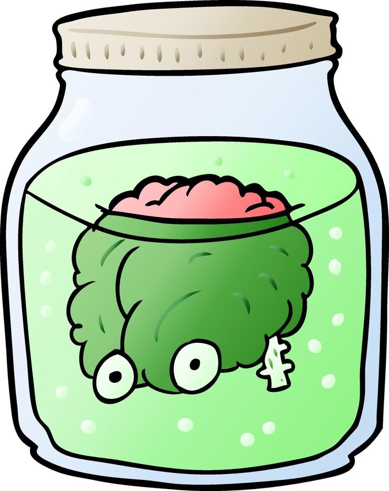 cartoon spooky brain floating in jar vector