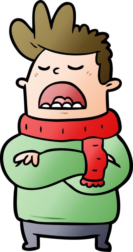 cartoon obnoxious man in winter clothes vector