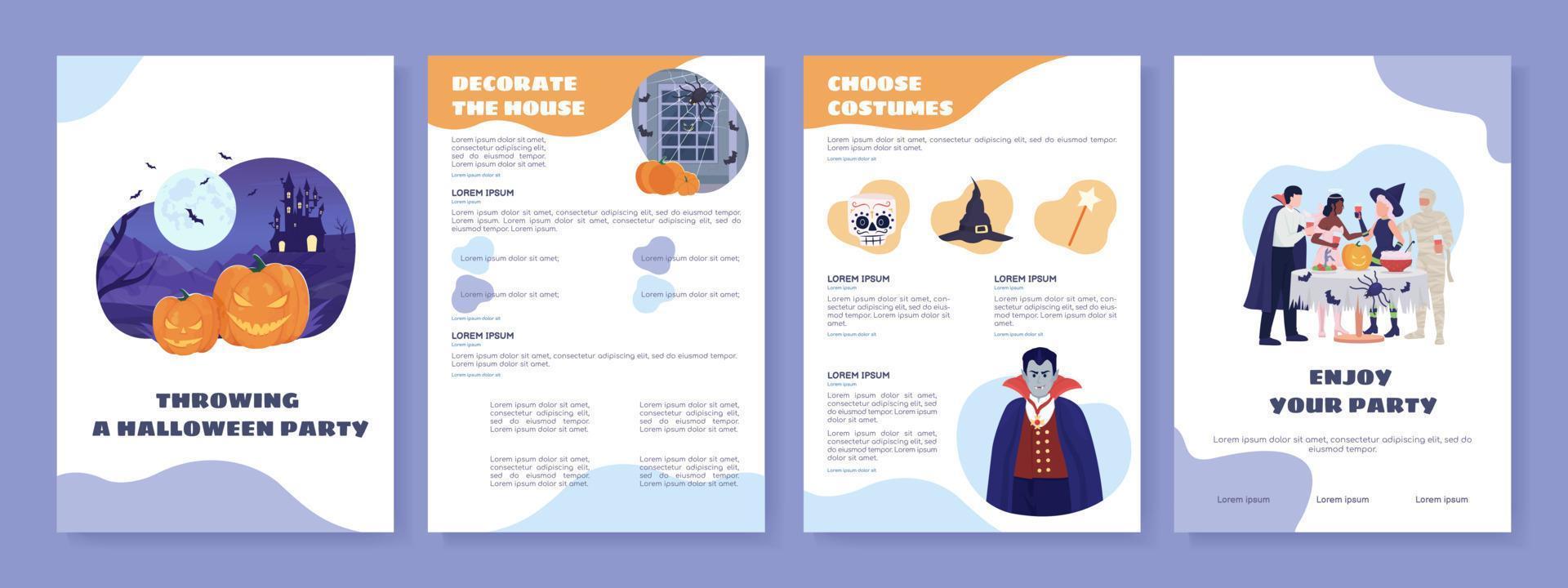 Throwing Halloween party flat vector brochure template. Booklet, leaflet printable flat color designs. Editable magazine page kit with text space