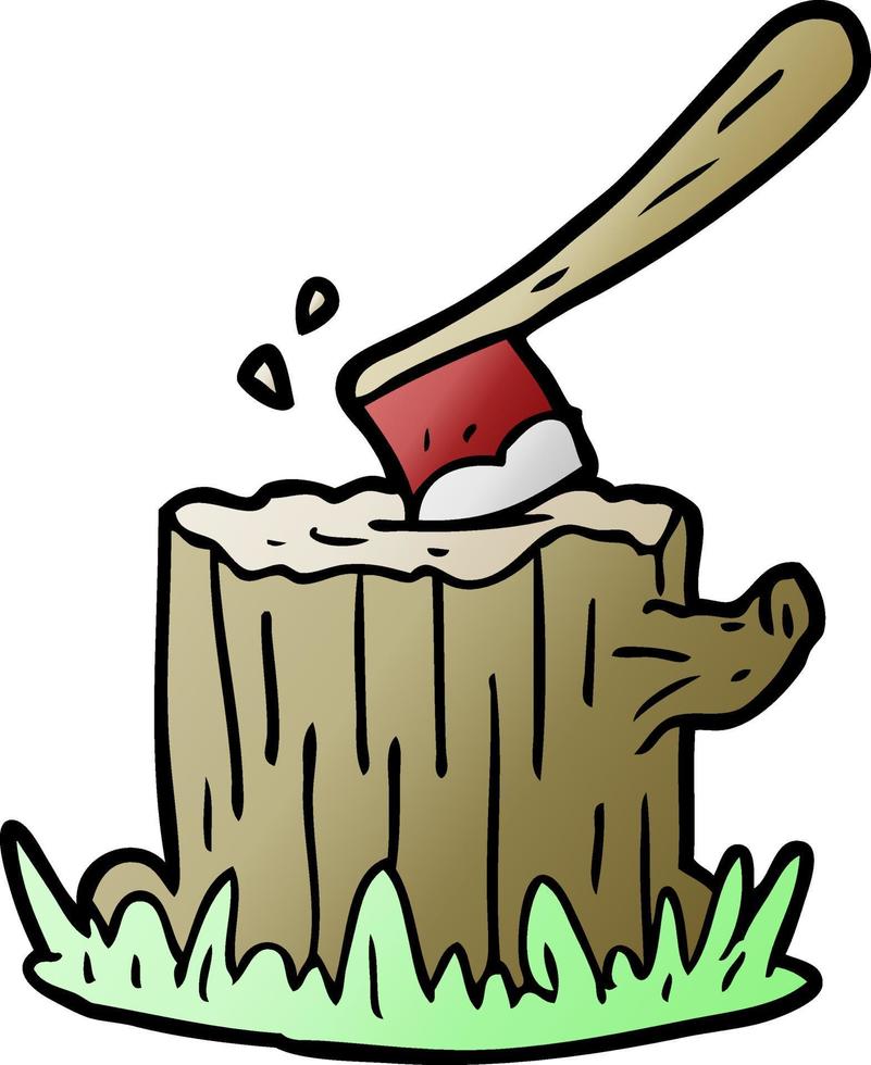 cartoon axe stuck in tree stump vector