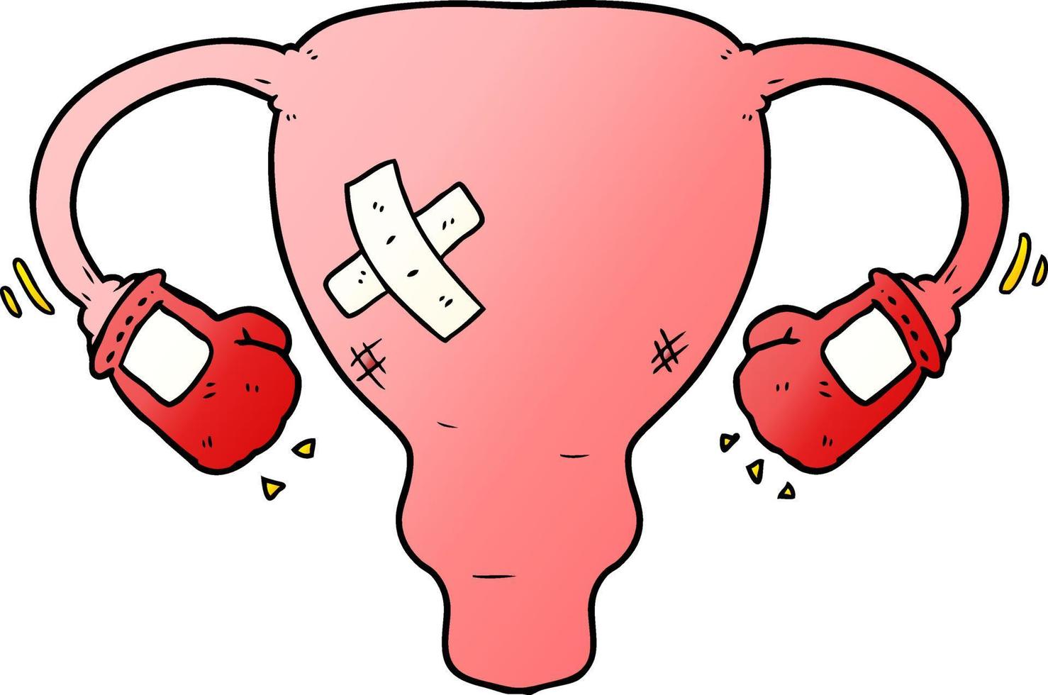 cartoon beat up uterus with boxing gloves vector