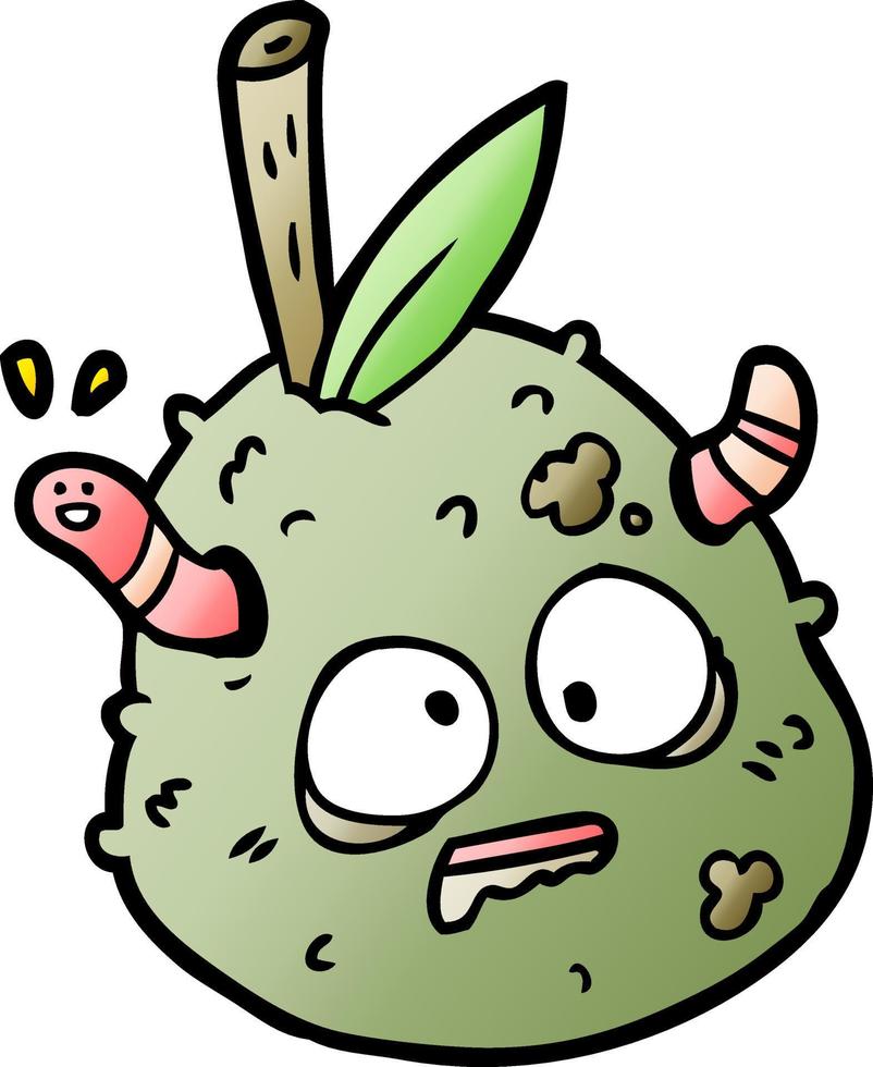 cartoon rotting old pear with worm vector