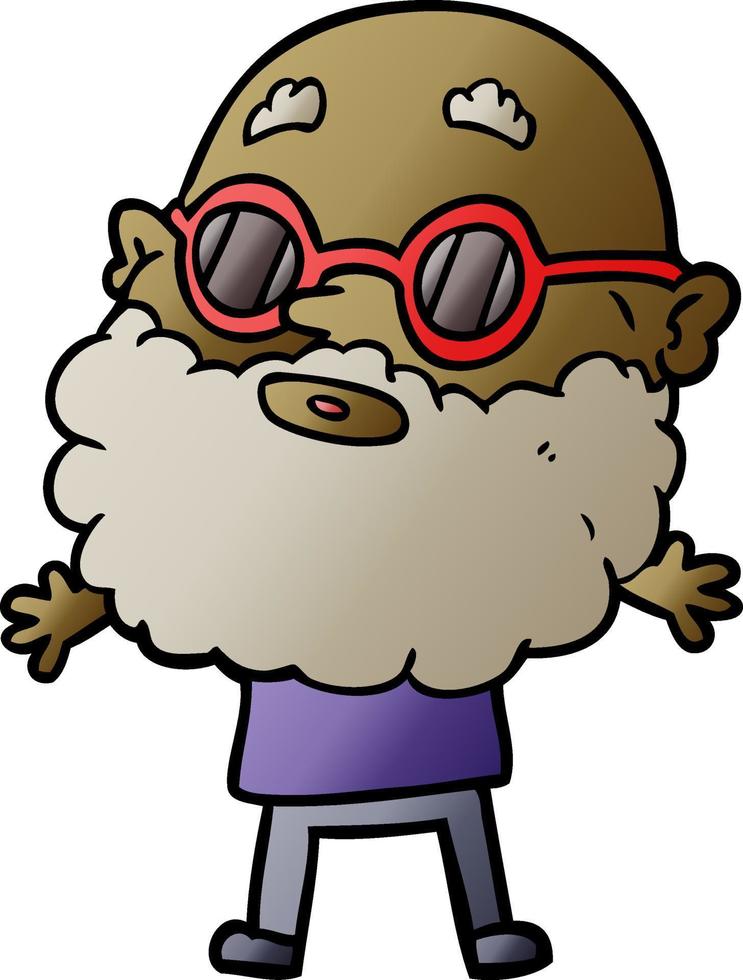 cartoon curious man with beard and sunglasses vector