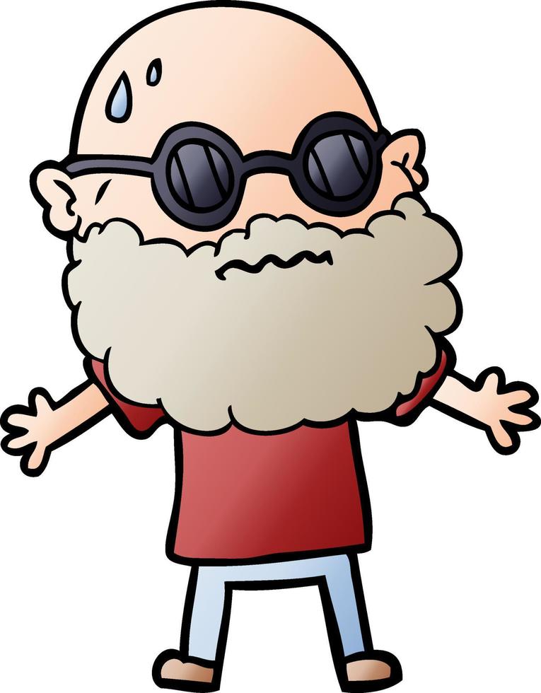 hombre preocupado de dibujos animados con barba y gafas de sol vector
