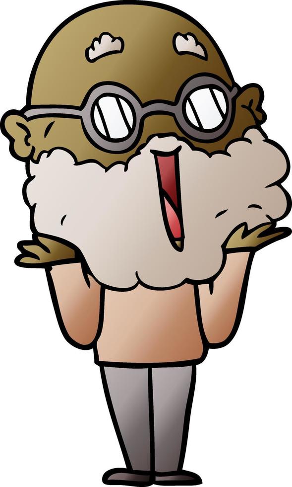 cartoon joyful man with beard shrugging vector