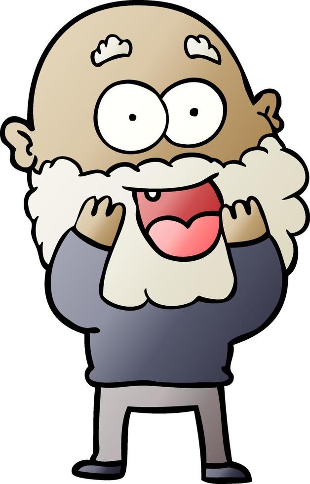 cartoon crazy happy man with beard gasping vector