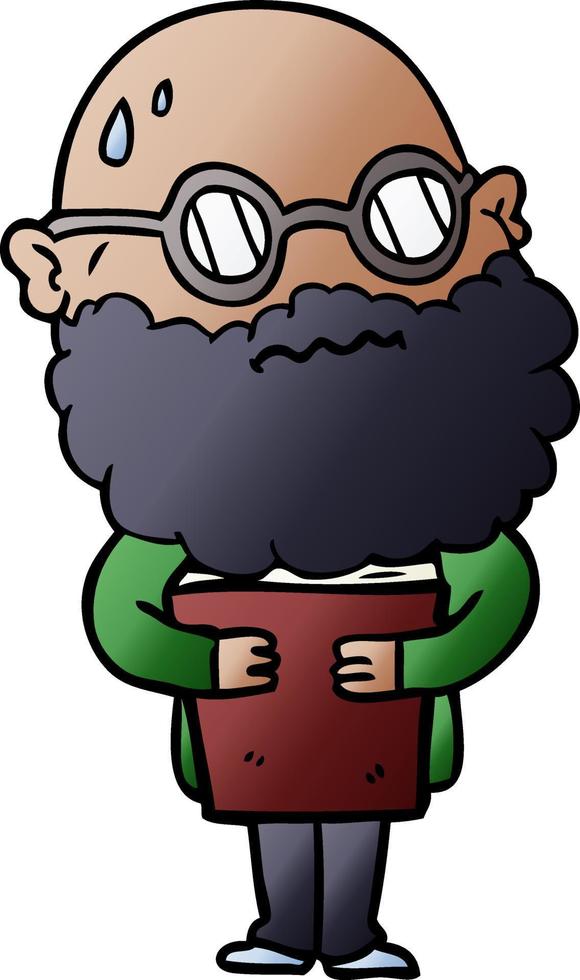 cartoon worried man with beard and spectacles vector