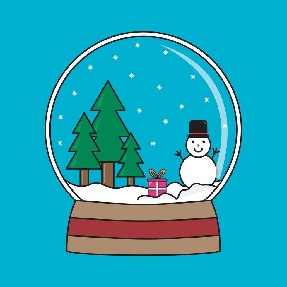 bola de cristal de navidad con muñeco de nieve vector