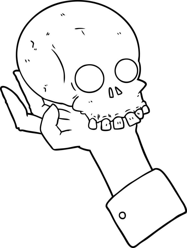 cartoon hand holding skull vector