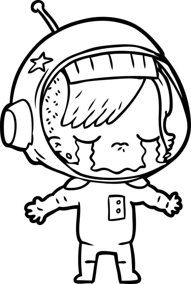 cartoon crying astronaut girl vector