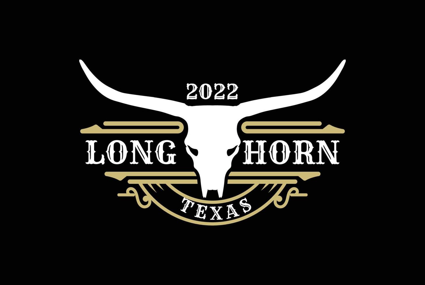 Texas Longhorn Country Western Bull Cattle Vintage Label Logo Design vector