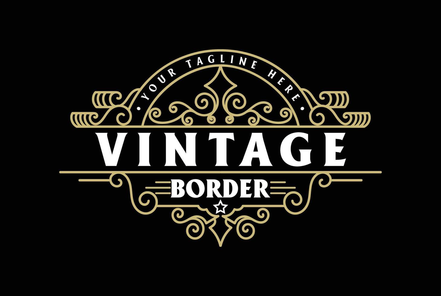 Golden  Vintage Retro Ornament Blank Border Frame Royal Badge Emblem Stamp Label Logo Design Vector