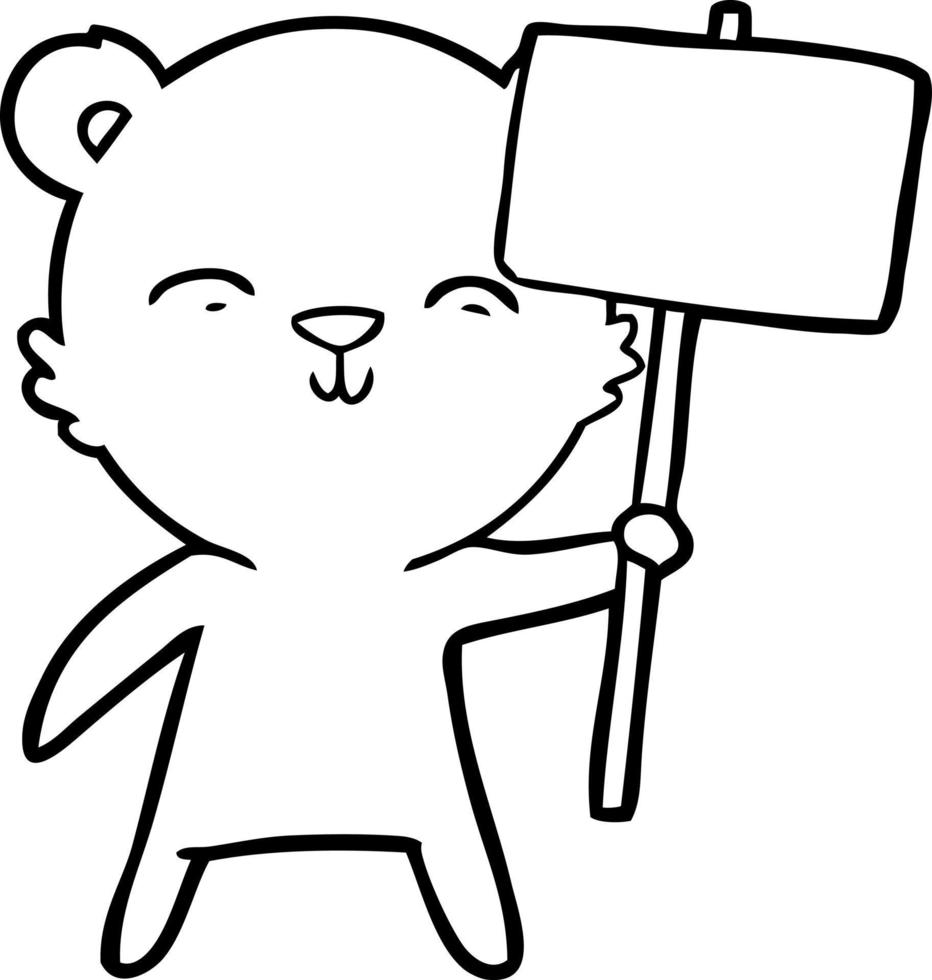 happy cartoon bear with sign vector
