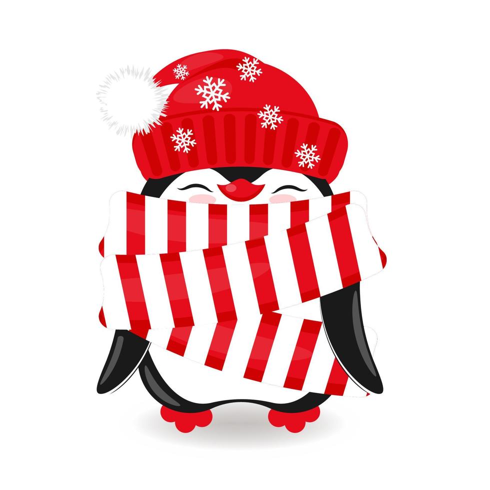 Cute penguin in a hat Christmas vector illustration