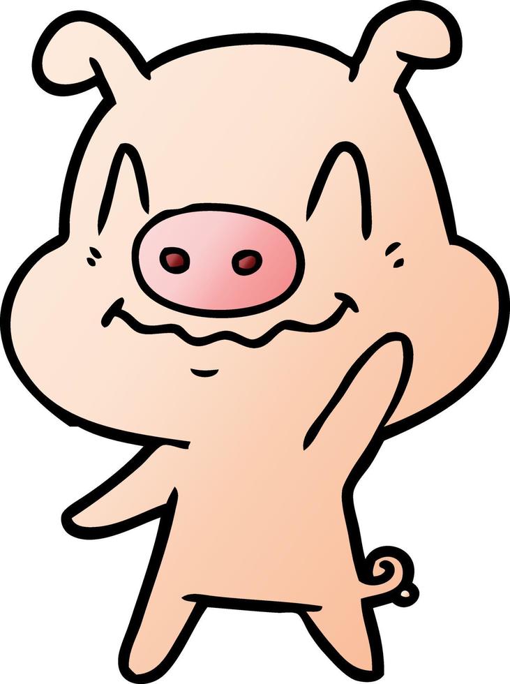 nervous cartoon pig waving vector