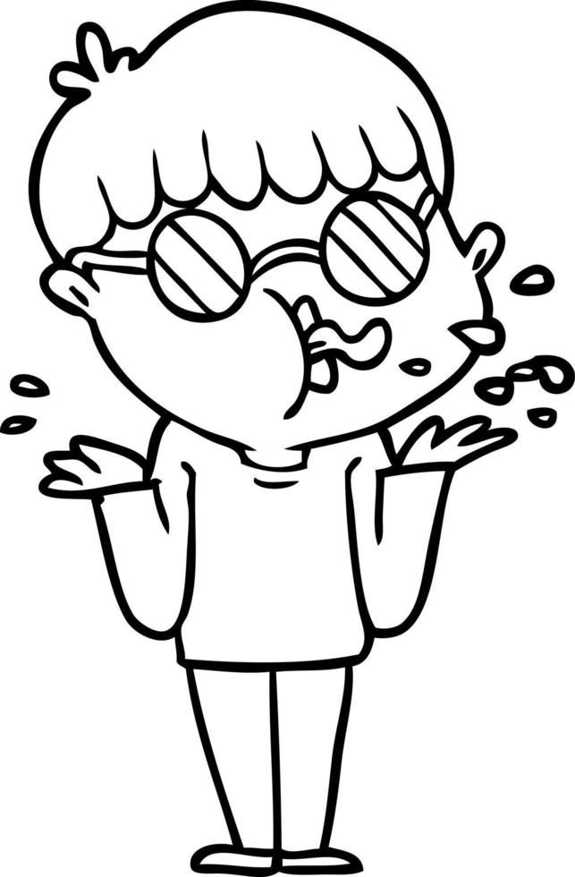 cartoon boy wearing spectacles shrugging shoulders vector