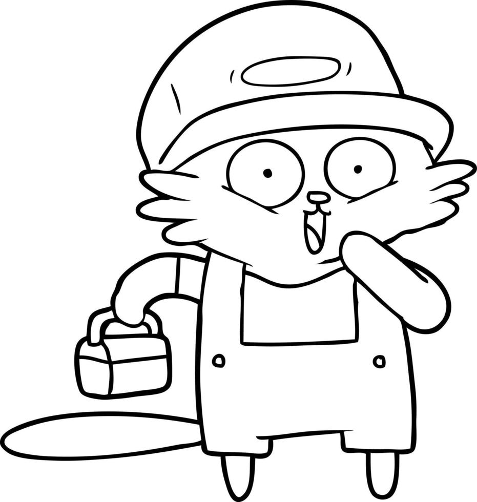 cartoon cat builder stopping for lunch vector