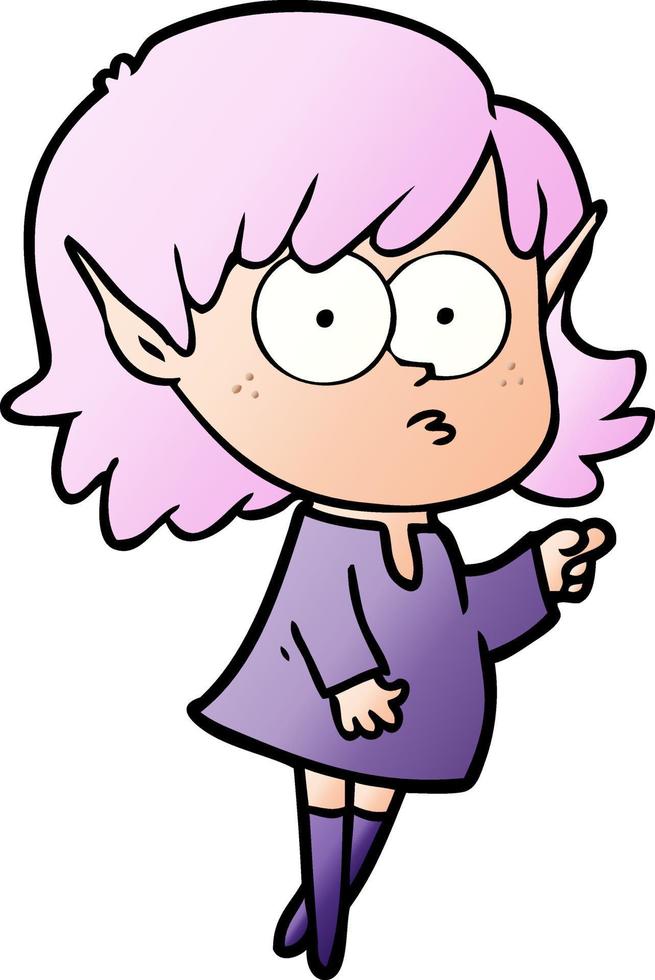 cartoon elf girl pointing vector