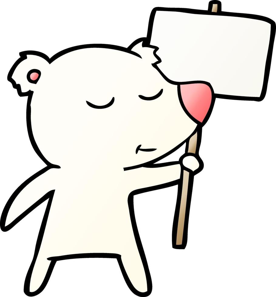 happy cartoon polar bear with sign vector