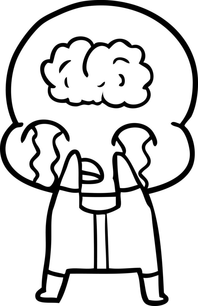cartoon big brain alien crying vector