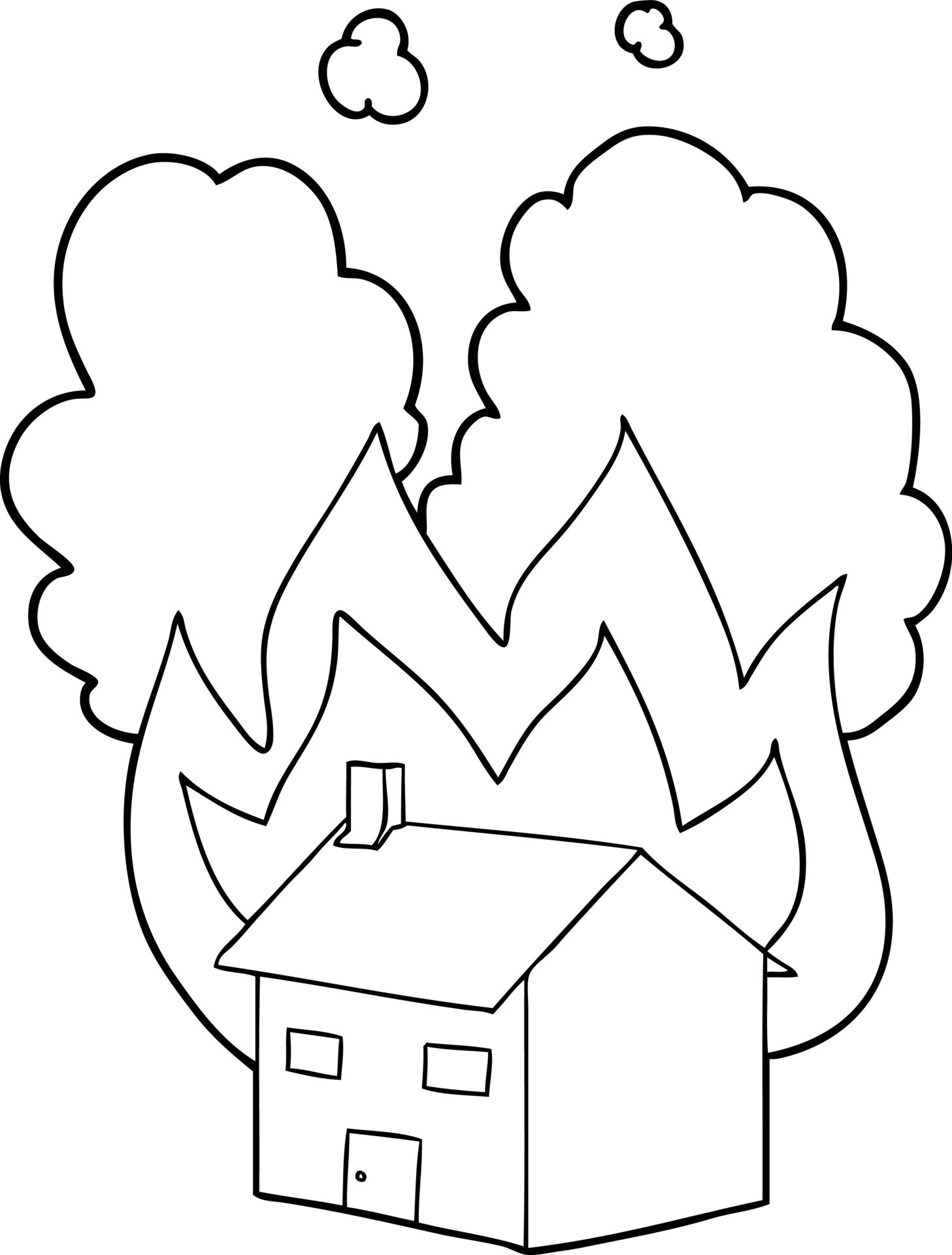 burning building drawing