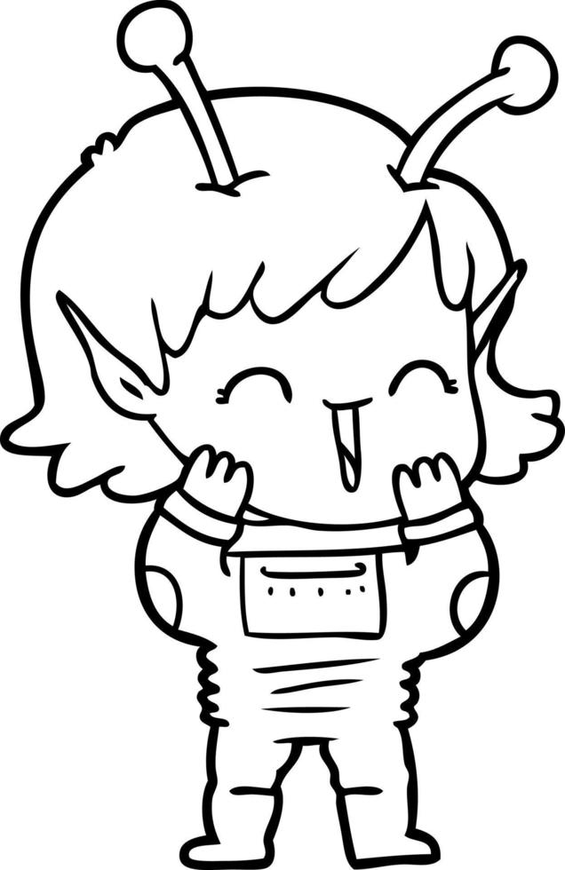 cartoon alien girl giggling vector