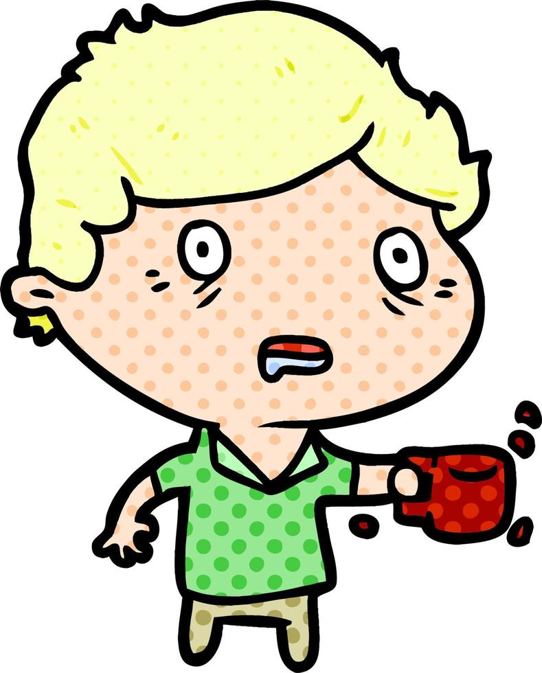 cartoon man jittery from drinking too much coffee vector