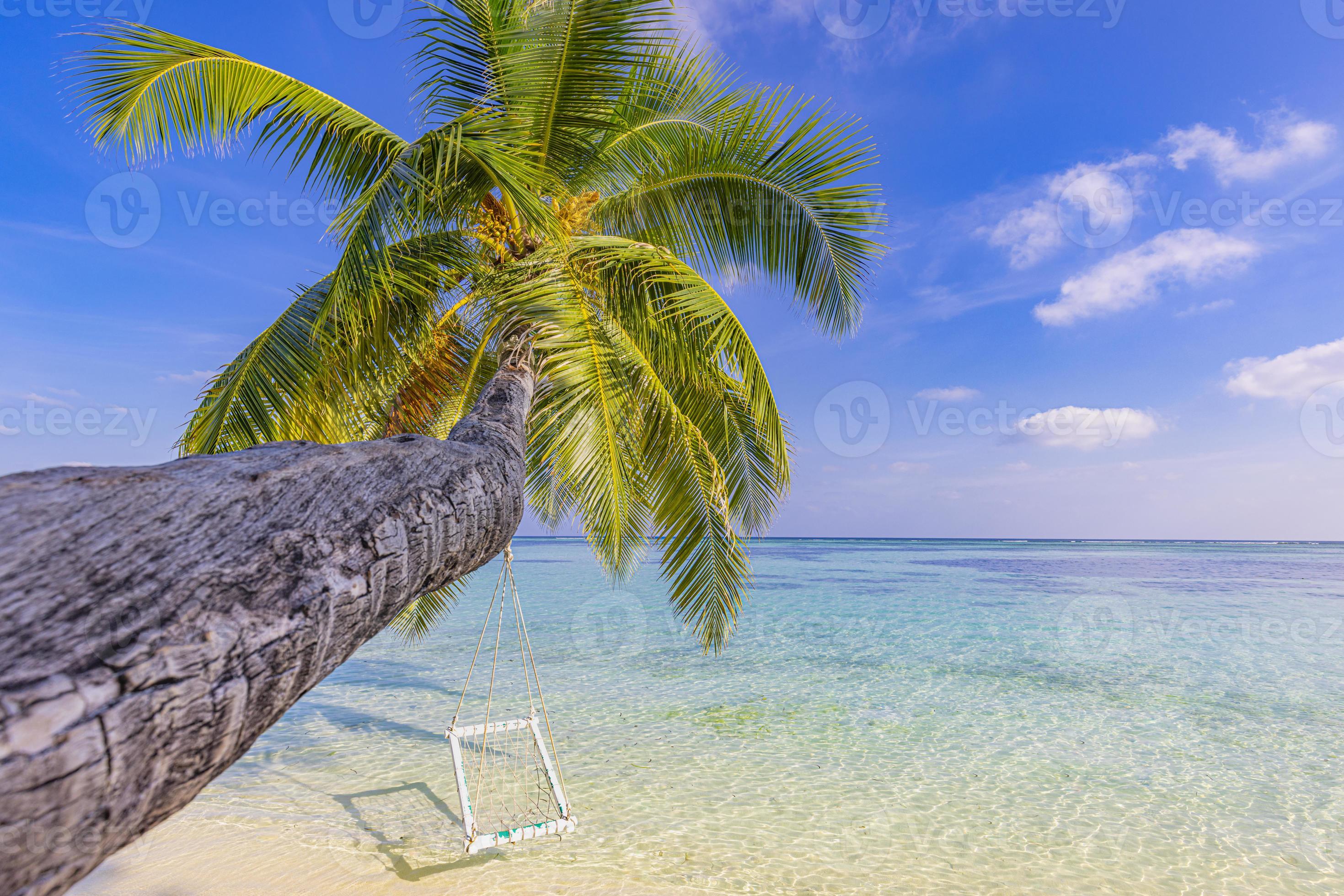 Tropical beach paradise as summer landscape with beach swing or hammock