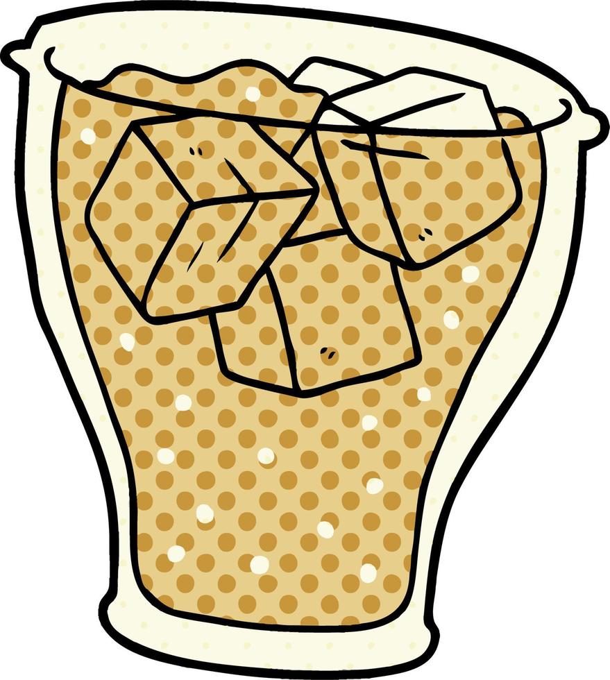 cartoon glass of cola with ice vector