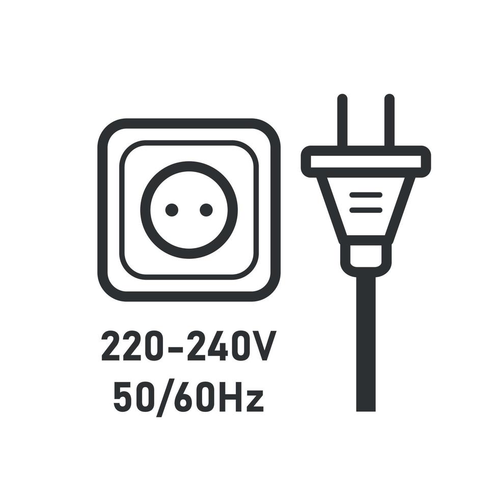 Information sign 220-240 Volt. Socket and plug sign. Vector illustration